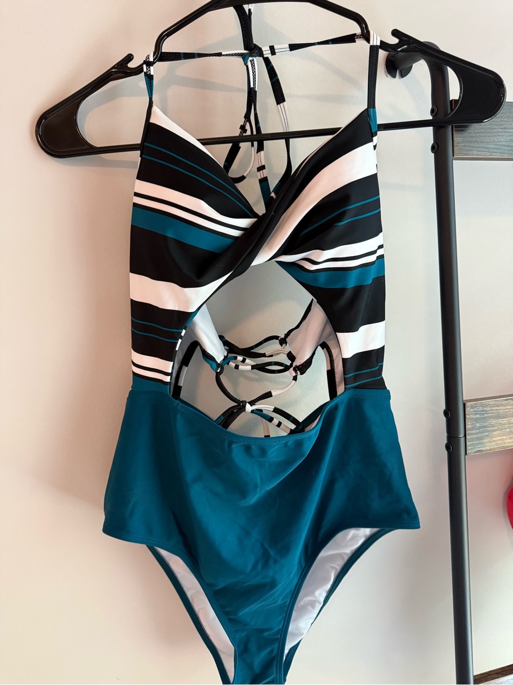 Cupshe Striped Teal Cutout One-Piece Swimsuit